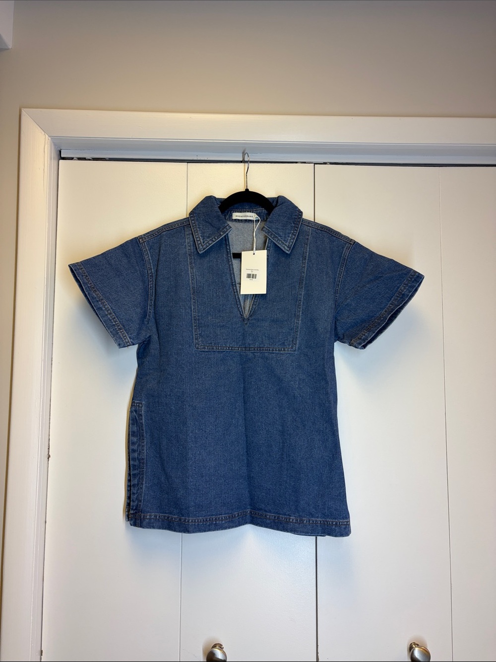 Women's Denim Polo Blouse - Blue